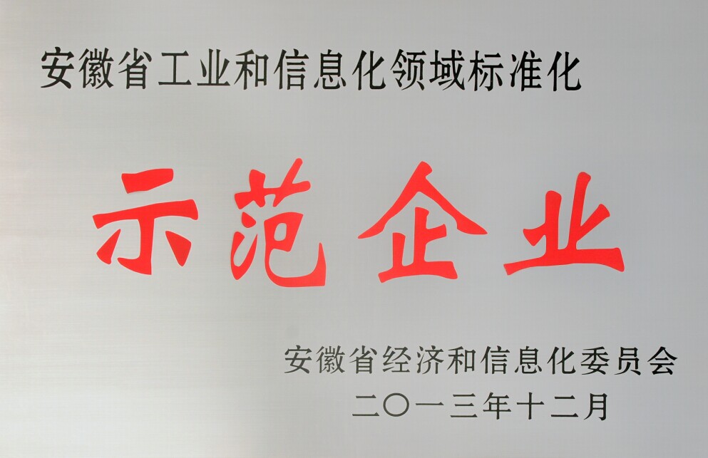 我公司入选首批安徽省工业和信息化领域标准化示范企业